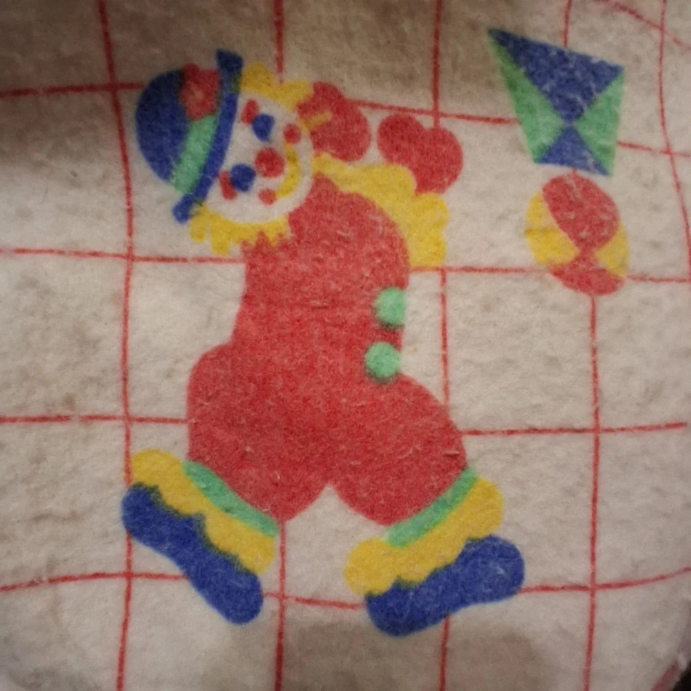 Vintage 80s Rainbow Circus‎ Clown Baby Kids Blanket GVC Beacon USA
